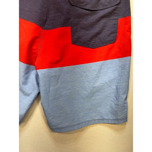 Hurley Mens Colorblock Board Shorts Size 38 Red Blue Drawstring Beach Swimwear - Picture 10 of 11